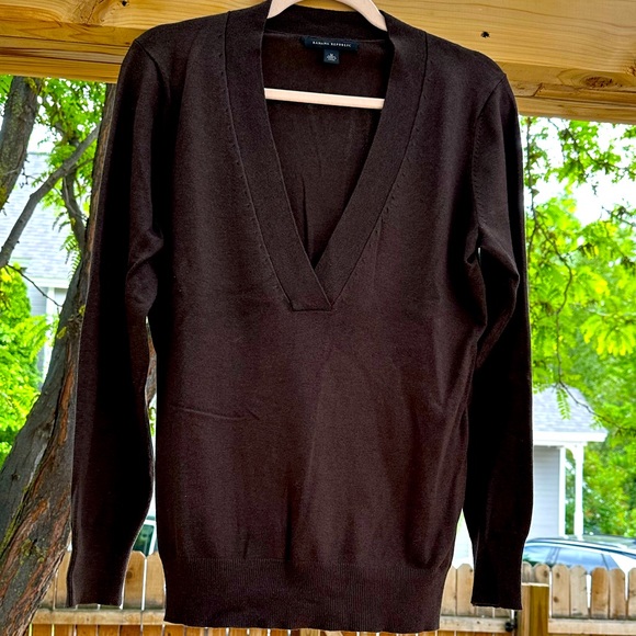 Banana Republic Sweaters - Banana Republic DARK BROWN Silk Cotton Wool V Neck Sweater Medium